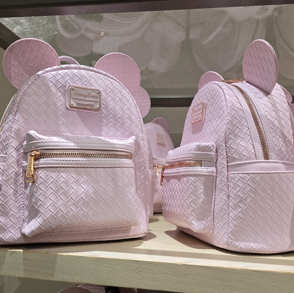 Loungefly Pink Rose Gold Woven Minnie Mouse Ear Backpack Disney Parks Disneyland main image 4